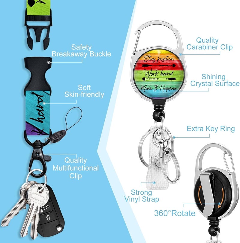 Piefly Lanyards for Id Badges, Positive Badge Holder with Retractable Reel Clip, Inspirational Quote Name Tag Keychain Rainbow Lanyard Vertical ID Card Protector for Women Nurse Doctor Teacher Student - Image 4